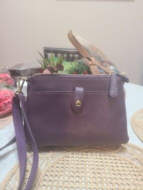 Roma Plum Leather Crossbody Bag with Gold Hardware....Concealed Weapon Purse